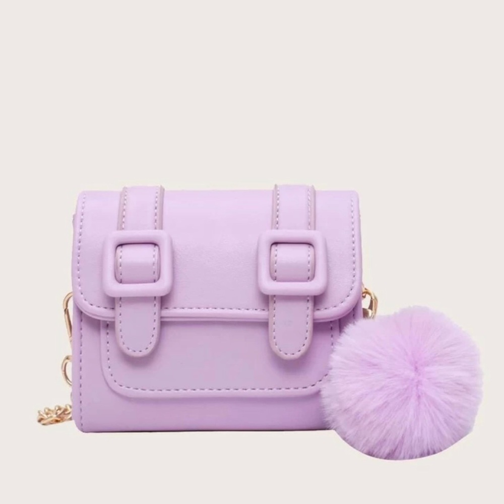Mini Purple Buckle Decor Crossbody Bag With PomPom